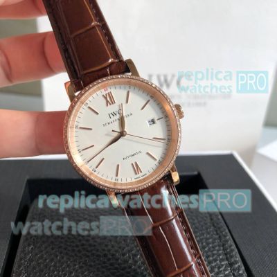 Copy IWC Portofino Citizen movement rose gold diamond bezel 39mm 